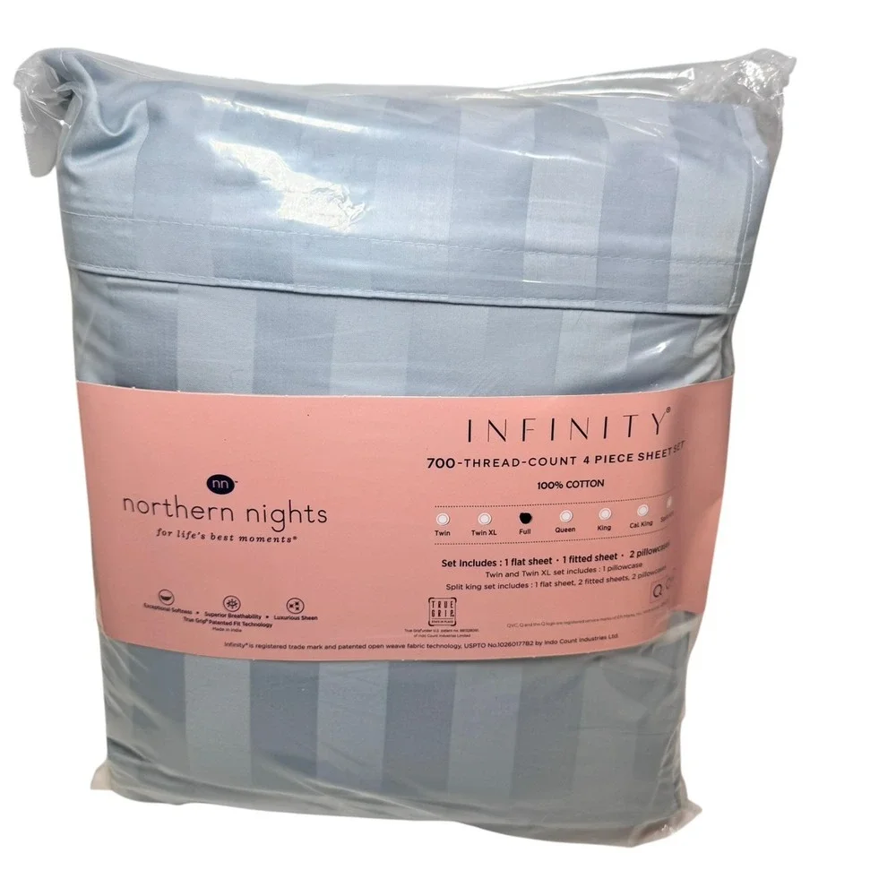 Northern Nights 700 TC Cotton Dobby Stripe Sheet Set-Full-Blue-NEW